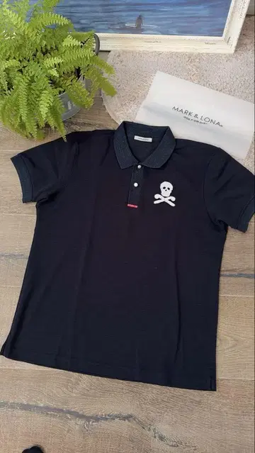 MARK & LONA 스컬 자수 피케 셔츠 네이비