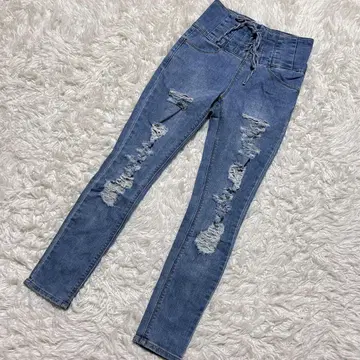 [ c6246 ] WORKS 데님 청바지 스키니 데미지 블루