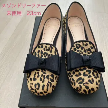새상품 메종 드 리 파 레오파드 무늬 플랫슈즈 23cm 레오파드 리본
