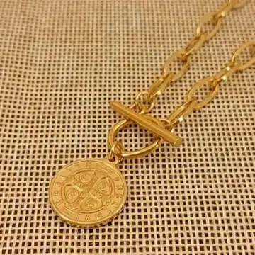 빈티지 골드 체인 코인 토글 목걸이 앤티크