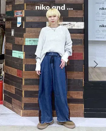 니코앤드 리메이크풍 콤비 배럴 팬츠 L