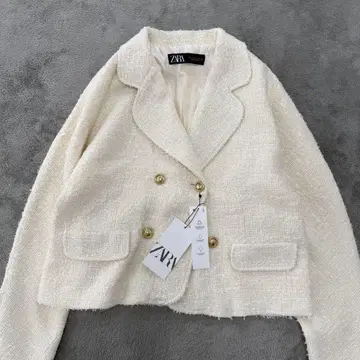미사용 택 포함! ZARA L 사이즈 더블 브레스트 자켓 아이보리