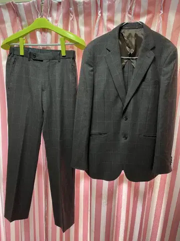 브라운 체크 무늬 수트 상하의