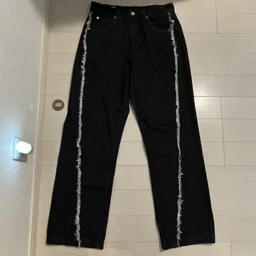 ZARA 블랙 와이드 레그 데님 프린지 가공 US 30