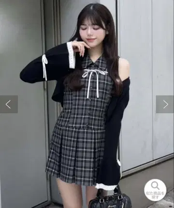 체크 무늬 슬리브리스 셔츠 미니 원피스