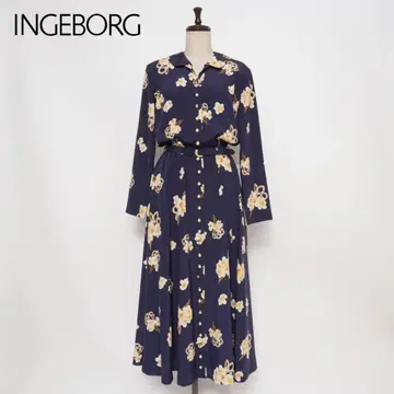 INGEBORG 꽃무늬 롱 셔츠 원피스 네이비 사이즈 M*GD222
