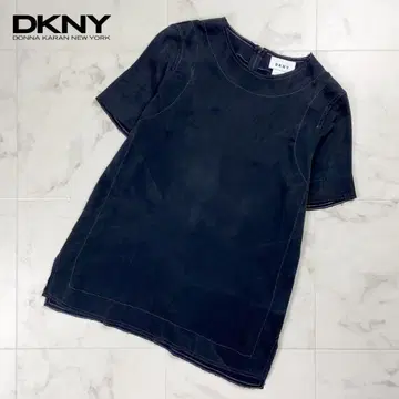 DKNY 실크 혼방 스티치 반팔 블라우스 블랙 사이즈 P*CD1320