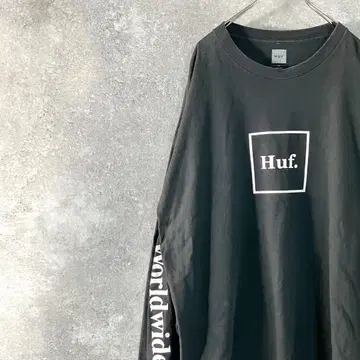 HUF 롱 슬리브 블랙 로고 프린트 코튼 100% 크루넥