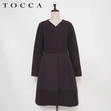 TOCCA A라인 롱 노카라 코트 네이비 사이즈 6*GD227