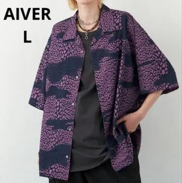 새상품급 AIVER 아이버 흐릿한 레오파드 오픈 카라 셔츠 L 반팔 셔츠