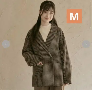 choco 콜라보 시마무라 체크 무늬 테일러드 자켓 브라운