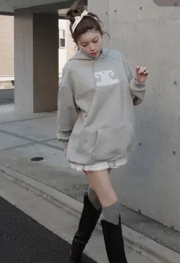 다리치 레이스업 로고 후디 GRY