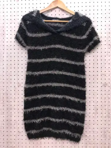 Y2K UK 고스 펑크 락 구제 의류 보더 샤기 니트 후드티 원피스