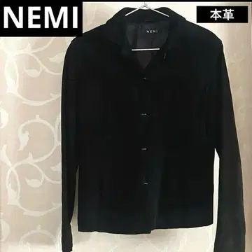 NEMI 스웨이드 코트 자켓 천연 가죽 가죽 블랙 아우터