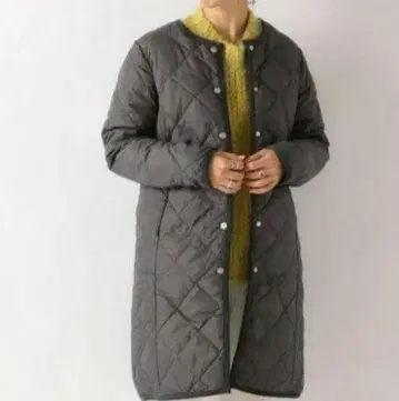 TAION CITY LINE 롱 다운 코트 노카라 다크 그레이
