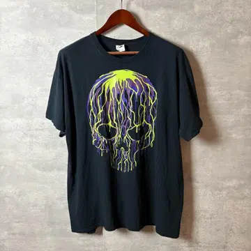 FRUIT OF THE LOOM 티셔츠 스컬 네온 프린트 XL 블랙