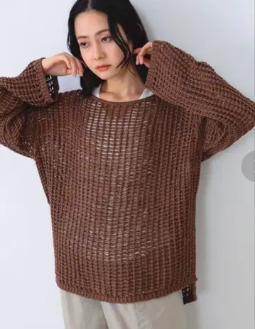 [ 새상품 ] Demi-LuxeBEAMS 메쉬 드롭 숄더 풀오버 니트