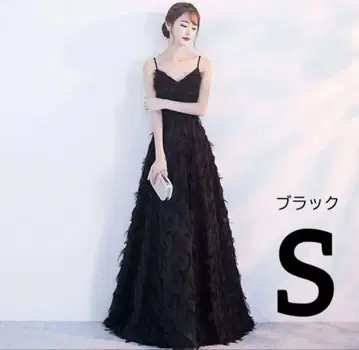 블랙 플라워 모티브 롱 드레스 S