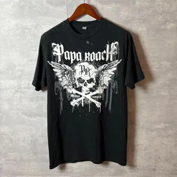 PAPA ROACH 밴딩T셔츠 양면 프린트 L 블랙 스컬