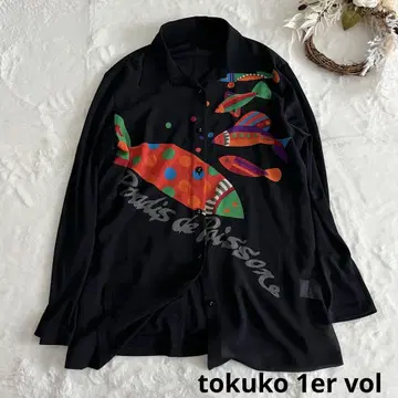 새상품급 tokuko 1er vol 쉬폰 블라우스 물고기 패턴