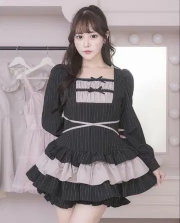 pium 사다리 리본 티어드 셋업 핑크