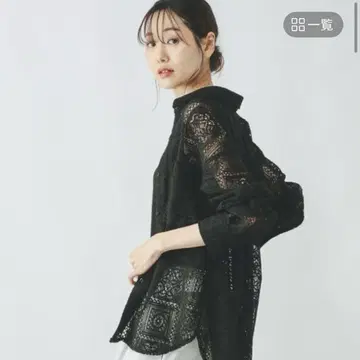 레이스 셔츠 긴팔 블랙 L