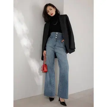 anuans 하이웨스트 와이드 레그 데님 0 사이즈
