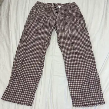 Steven alan 빨간색과 화이트 체크 무늬 와이드 팬츠
