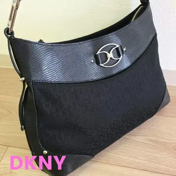 다나 카란 DKNY 올 로고 무늬 가죽제품 숄더 핸드백 블랙