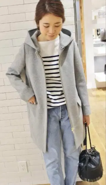 이에나 후드 부착 코트 노카라 코트 36