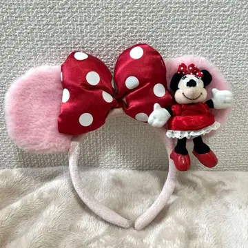 머리띠 디즈니 미니 봉제 인형 핑크 리본 빨간색