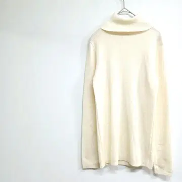 베이지 리브 울 100% 터틀넥 스웨터 XL 캐주얼