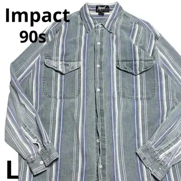 90년대 IMPACT 스트라이프 긴팔 셔츠 그런지 L