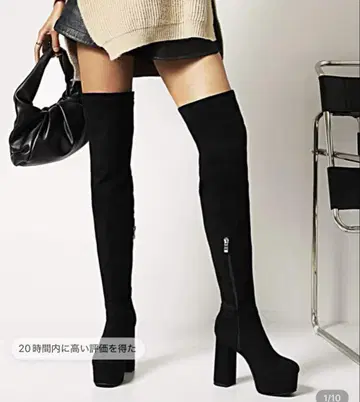 블랙 니하이 부츠 힐 10.5CM