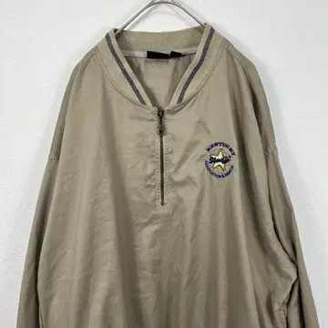 90s USA AKW 하프 지퍼 나일론 풀오버 자수 베이지