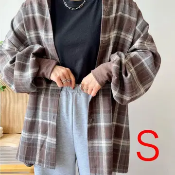 시마무라 mayo 체크 셔츠 브라운 S 사이즈