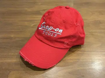 스냅온 캡 자수 로고 빨간색 데미지 가공 스냅백 Snapon