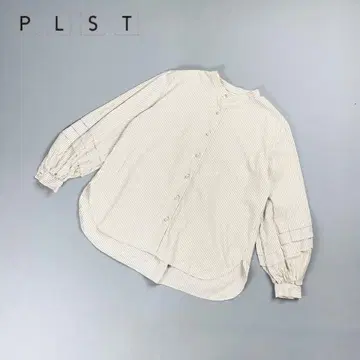 새상품급 PLST 스트라이프 티어드 슬리브 셔츠 베이지 M*CD452