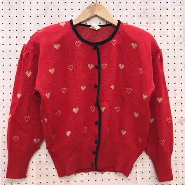 레트로 클래식 굿걸 구제 의류 하트 무늬 자카드 니트 가디건
