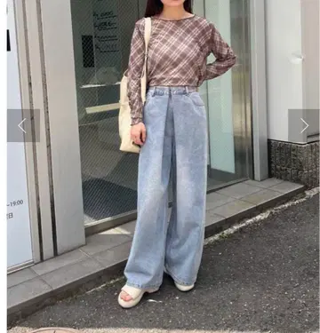 데님 턱 와이드 팬츠 M 사이즈 블루 사이즈 1