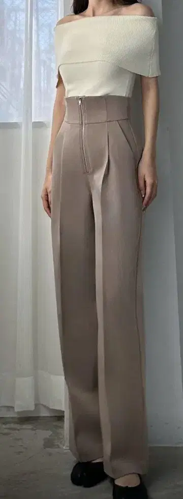 Louere 프론트 지퍼 하이웨스트 턱 팬츠 L