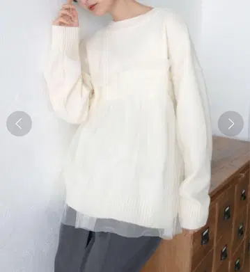 LIAN 리안 튤 레이어드 니트 풀오버 긴팔 니트 F