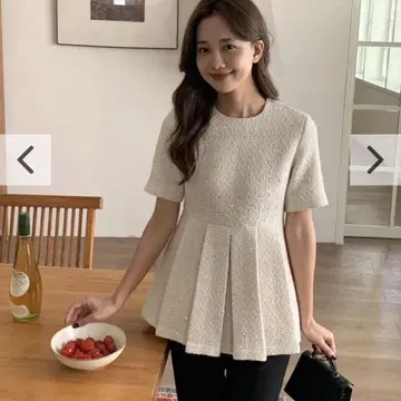 BIRTHDAY BASH 트위드 턱 페플럼 탑