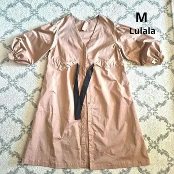 Lulala 베이지 노카라 벌룬 슬리브 롱 코트 미사용 M