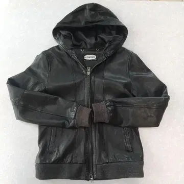 BEAMS BOY 후드 부착 가죽 자켓 블랙