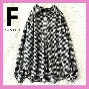 UNIQLO C 블랙 화이트 깅엄 체크 긴팔 벌룬 슬리브 셔츠
