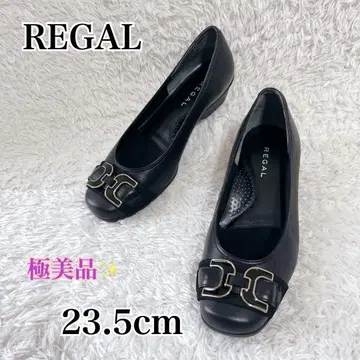 컨디션 최상 REGAL 스퀘어 펌프스 가죽 비트 금장 장식 블랙 23.5
