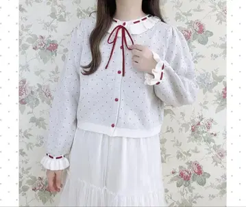 마키 멜루미 핑 도트 프릴 가디건 4L 시마무라 빨간색