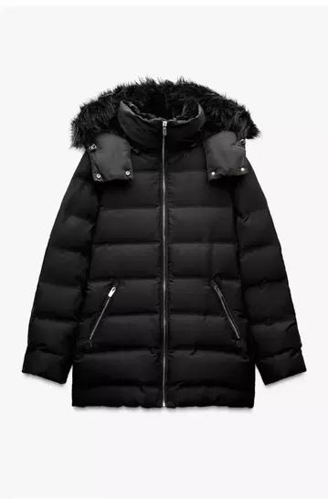 [컨디션 최상] ZARA 세미롱 기장 후드 부착 다운 자켓