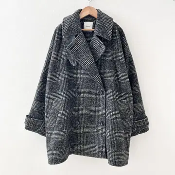 Spick & Span W 슬라이버 체크 하프 코트 블랙 36